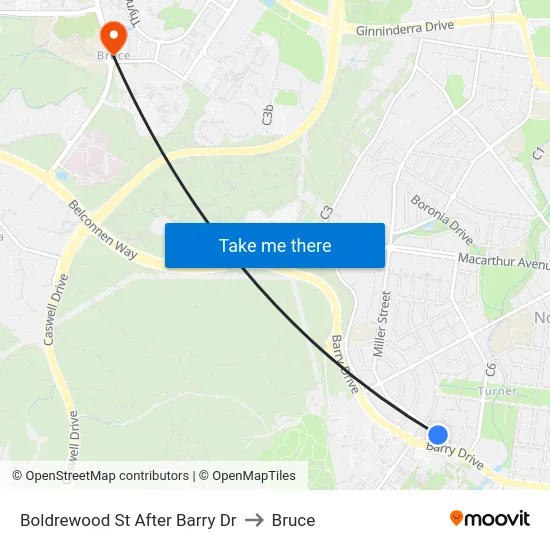 Boldrewood St After Barry Dr to Bruce map