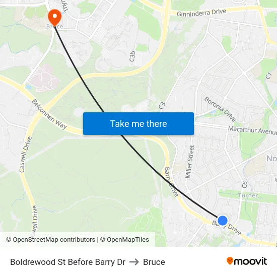 Boldrewood St Before Barry Dr to Bruce map