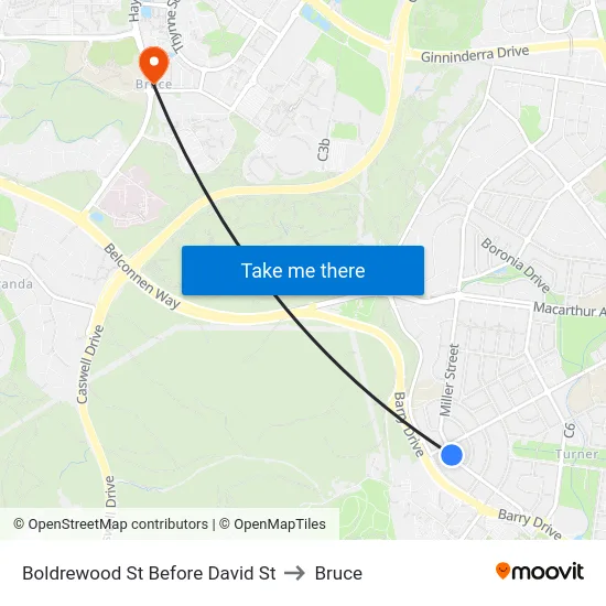 Boldrewood St Before David St to Bruce map