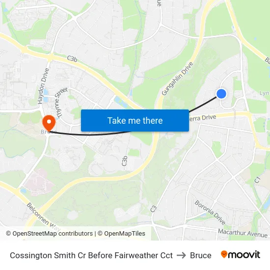 Cossington Smith Cr Before Fairweather Cct to Bruce map