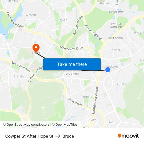 Cowper St After Hope St to Bruce map