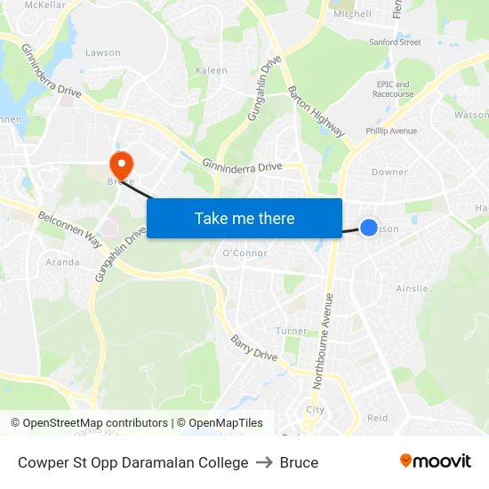 Cowper St Opp Daramalan College to Bruce map