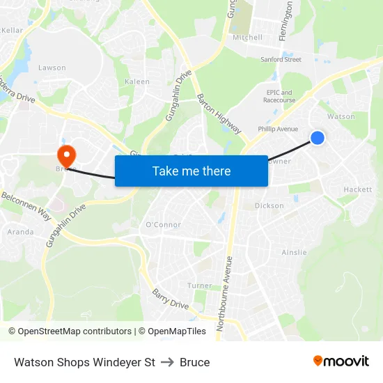 Watson Shops Windeyer St to Bruce map