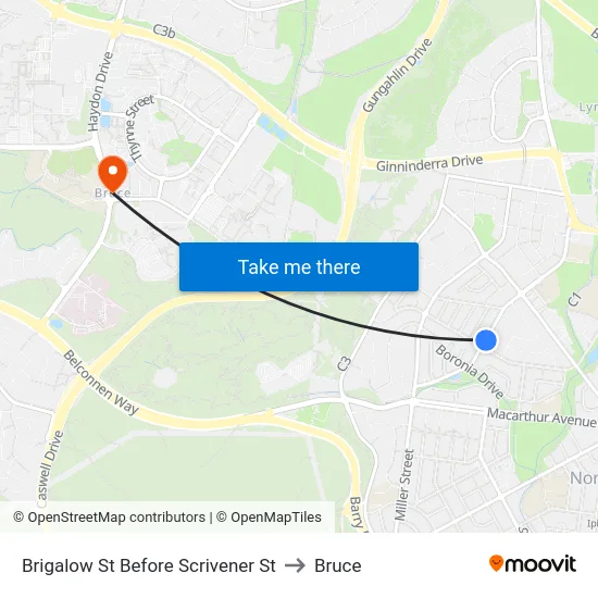 Brigalow St Before Scrivener St to Bruce map