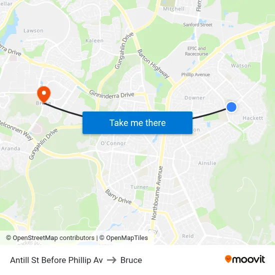 Antill St Before Phillip Av to Bruce map