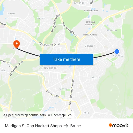 Madigan St Opp Hackett Shops to Bruce map