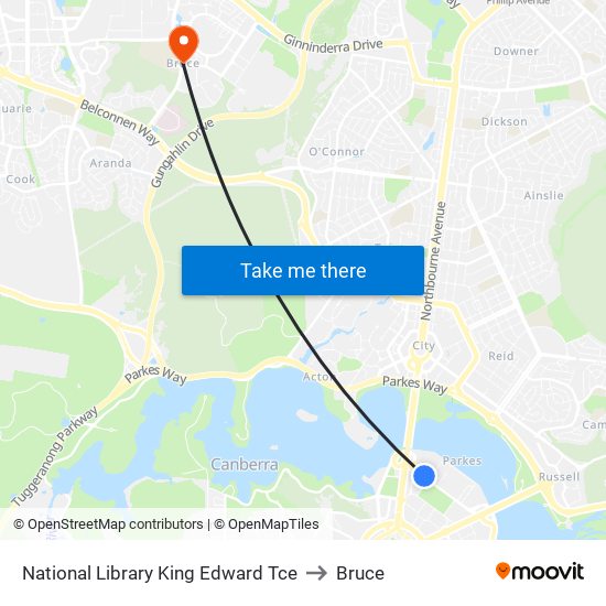 National Library King Edward Tce to Bruce map