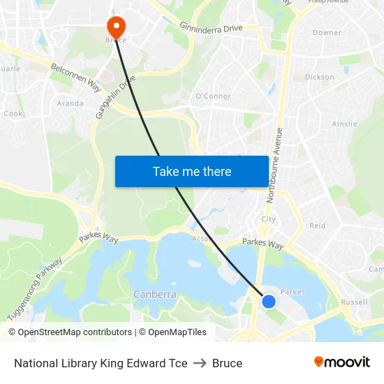 National Library King Edward Tce to Bruce map