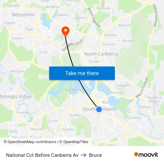 National Cct Before Canberra Av to Bruce map