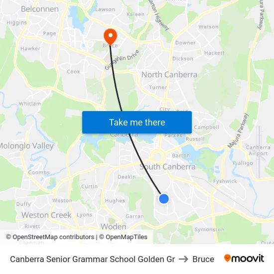 Canberra Senior Grammar School Golden Gr to Bruce map