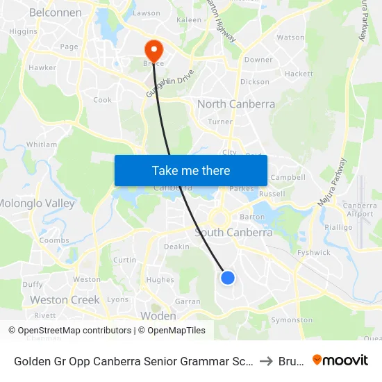 Golden Gr Opp Canberra Senior Grammar School to Bruce map