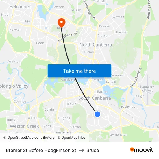 Bremer St Before Hodgkinson St to Bruce map