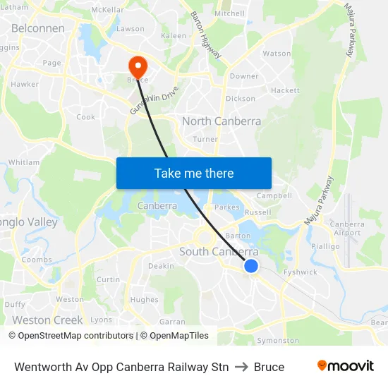 Wentworth Av Opp Canberra Railway Stn to Bruce map