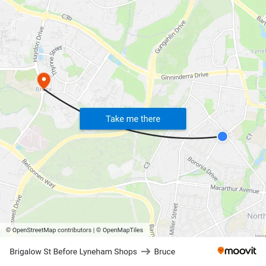 Brigalow St Before Lyneham Shops to Bruce map