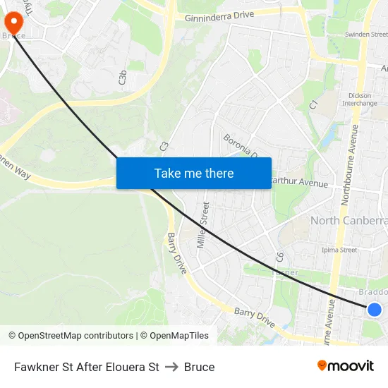 Fawkner St After Elouera St to Bruce map
