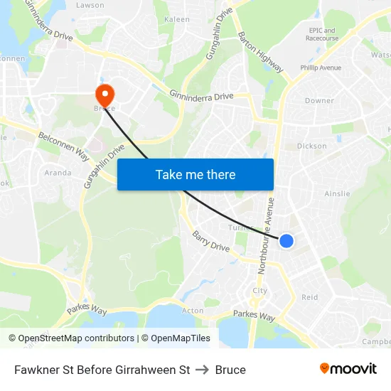 Fawkner St Before Girrahween St to Bruce map