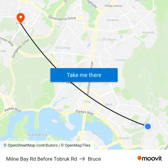 Milne Bay Rd Before Tobruk Rd to Bruce map