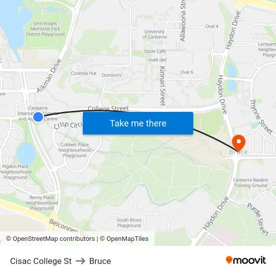 Cisac College St to Bruce map