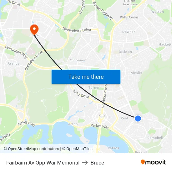 Fairbairn Av Opp War Memorial to Bruce map