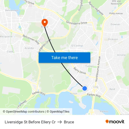 Liversidge St Before Ellery Cr to Bruce map