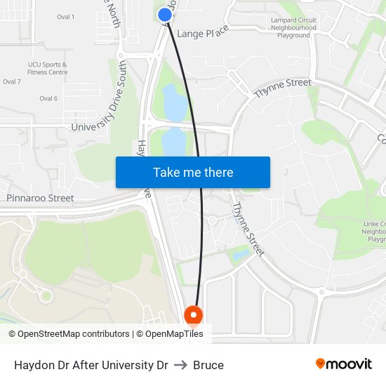 Haydon Dr After University Dr to Bruce map