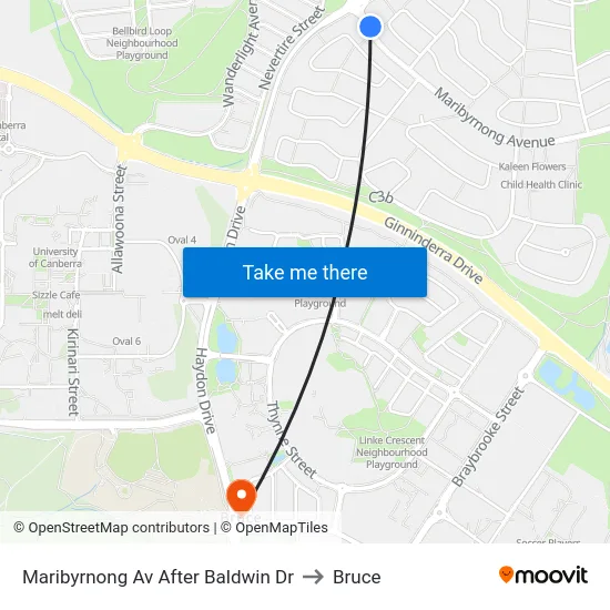 Maribyrnong Av After Baldwin Dr to Bruce map