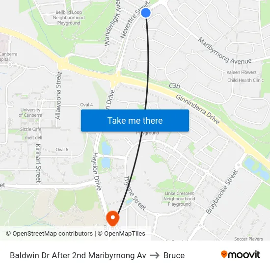 Baldwin Dr After 2nd Maribyrnong Av to Bruce map