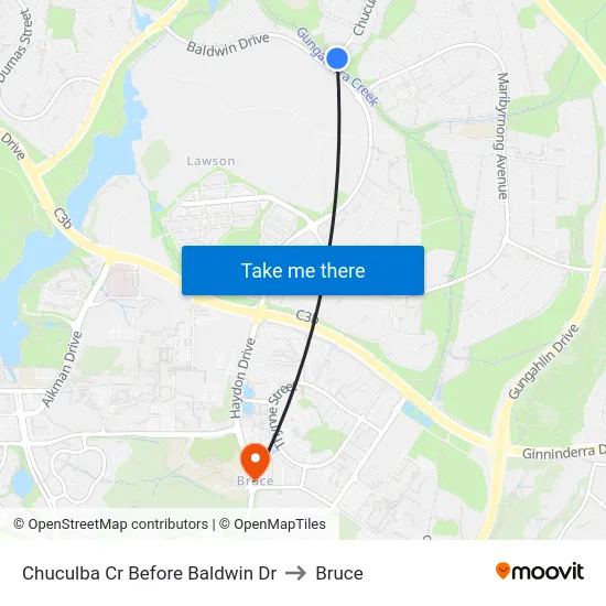 Chuculba Cr Before Baldwin Dr to Bruce map