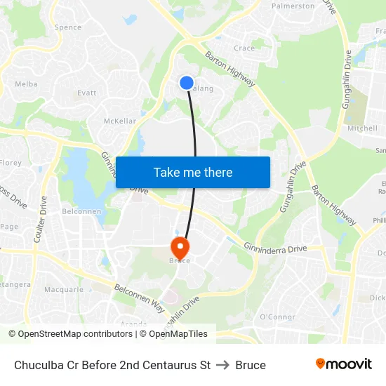 Chuculba Cr Before 2nd Centaurus St to Bruce map