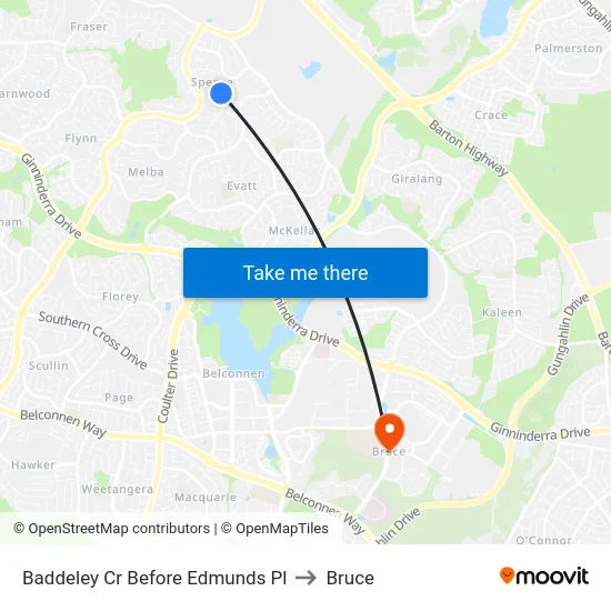 Baddeley Cr Before Edmunds Pl to Bruce map