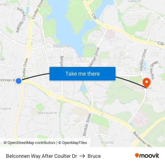 Belconnen Way After Coulter Dr to Bruce map