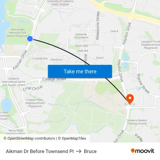 Aikman Dr Before Townsend Pl to Bruce map