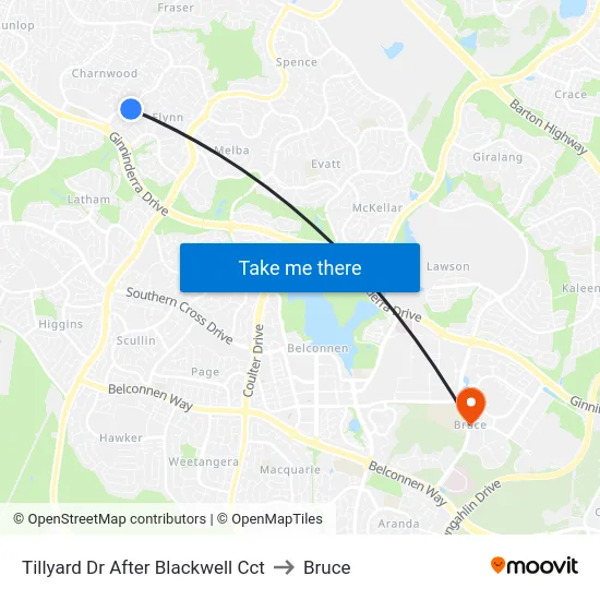 Tillyard Dr After Blackwell Cct to Bruce map