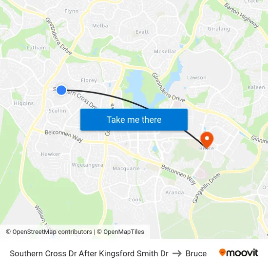 Southern Cross Dr After Kingsford Smith Dr to Bruce map
