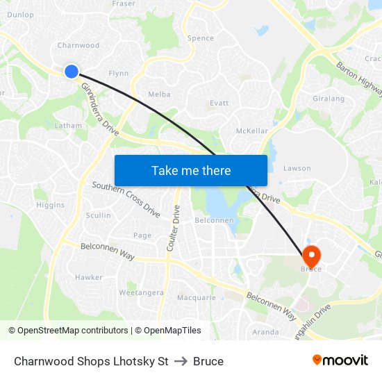 Charnwood Shops Lhotsky St to Bruce map