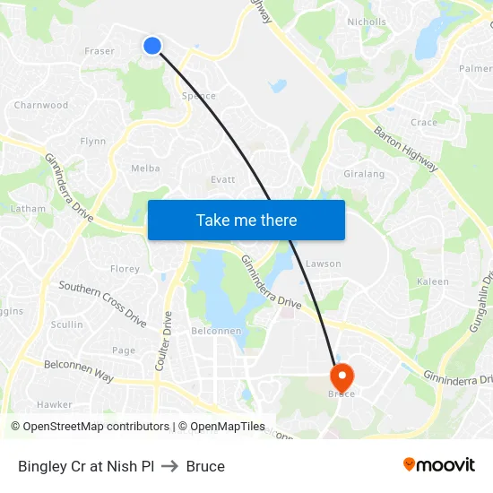 Bingley Cr at Nish Pl to Bruce map