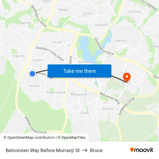Belconnen Way Before Murranji St to Bruce map