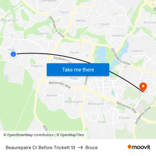 Beaurepaire Cr Before Trickett St to Bruce map