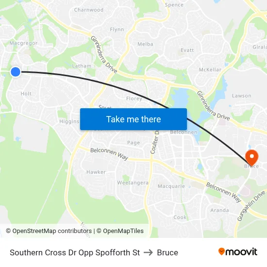 Southern Cross Dr Opp Spofforth St to Bruce map