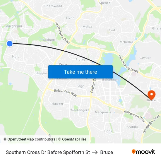 Southern Cross Dr Before Spofforth St to Bruce map