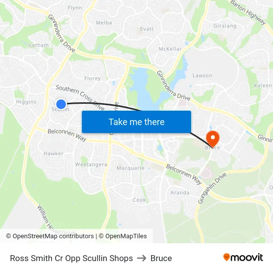Ross Smith Cr Opp Scullin Shops to Bruce map