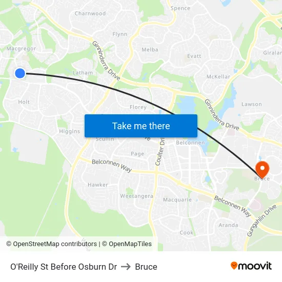 O'Reilly St Before Osburn Dr to Bruce map