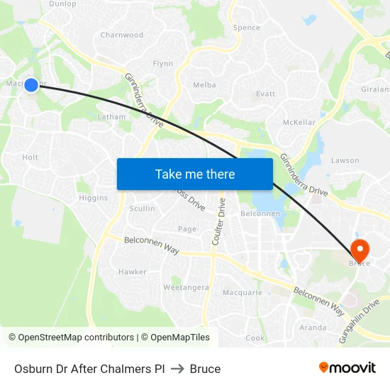 Osburn Dr After Chalmers Pl to Bruce map
