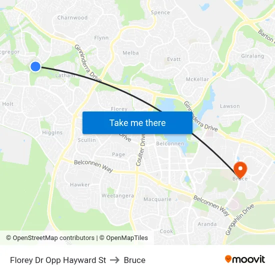 Florey Dr Opp Hayward St to Bruce map
