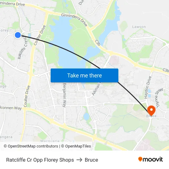 Ratcliffe Cr Opp Florey Shops to Bruce map