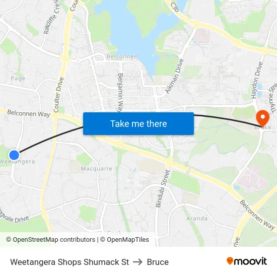 Weetangera Shops Shumack St to Bruce map