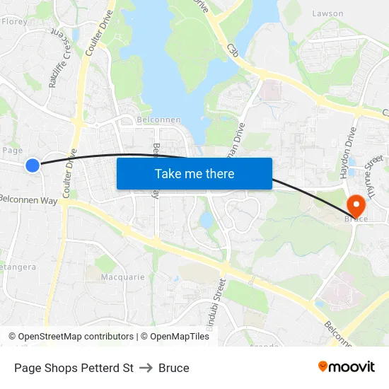 Page Shops Petterd St to Bruce map