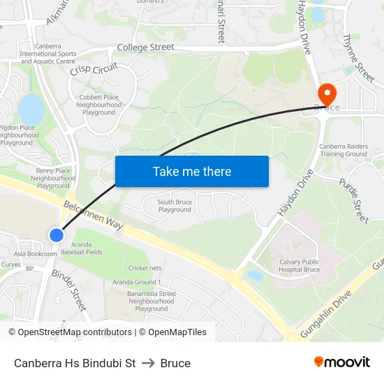 Canberra Hs Bindubi St to Bruce map