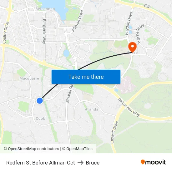 Redfern St Before Allman Cct to Bruce map