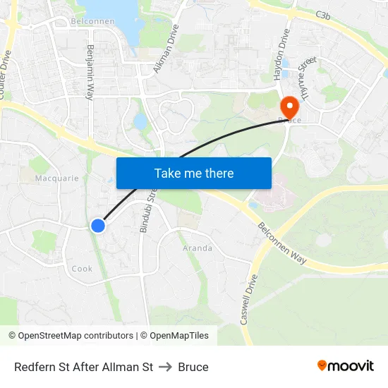 Redfern St After Allman St to Bruce map